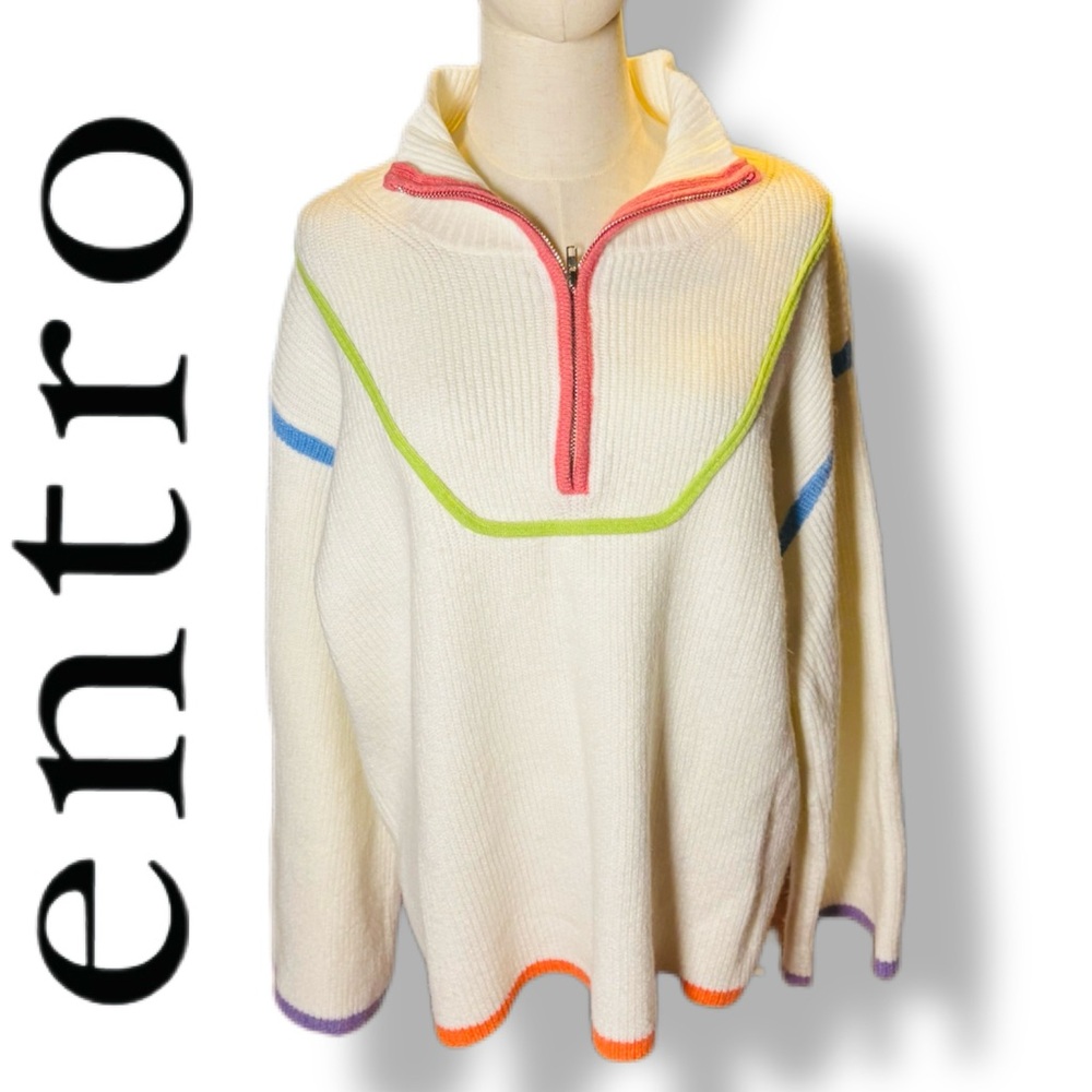 Entro "Calling On You" Ecru Half Zip Sweater - Size Medium - EUC - Picture 2 of 8